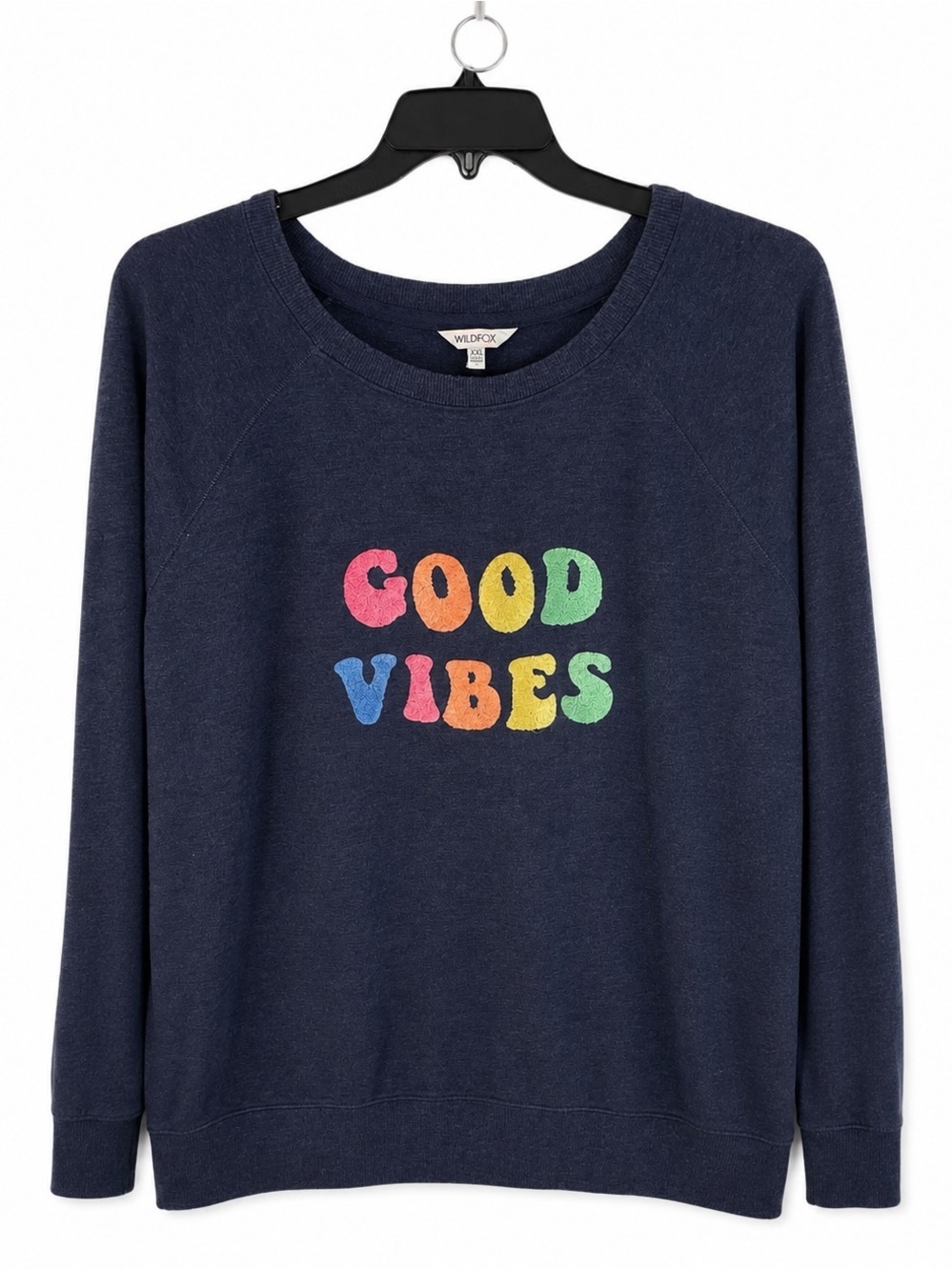 Wildfox Good Vibes Graphic Sweatshirt Women’s XXL Navy Long Sleeve Pullover